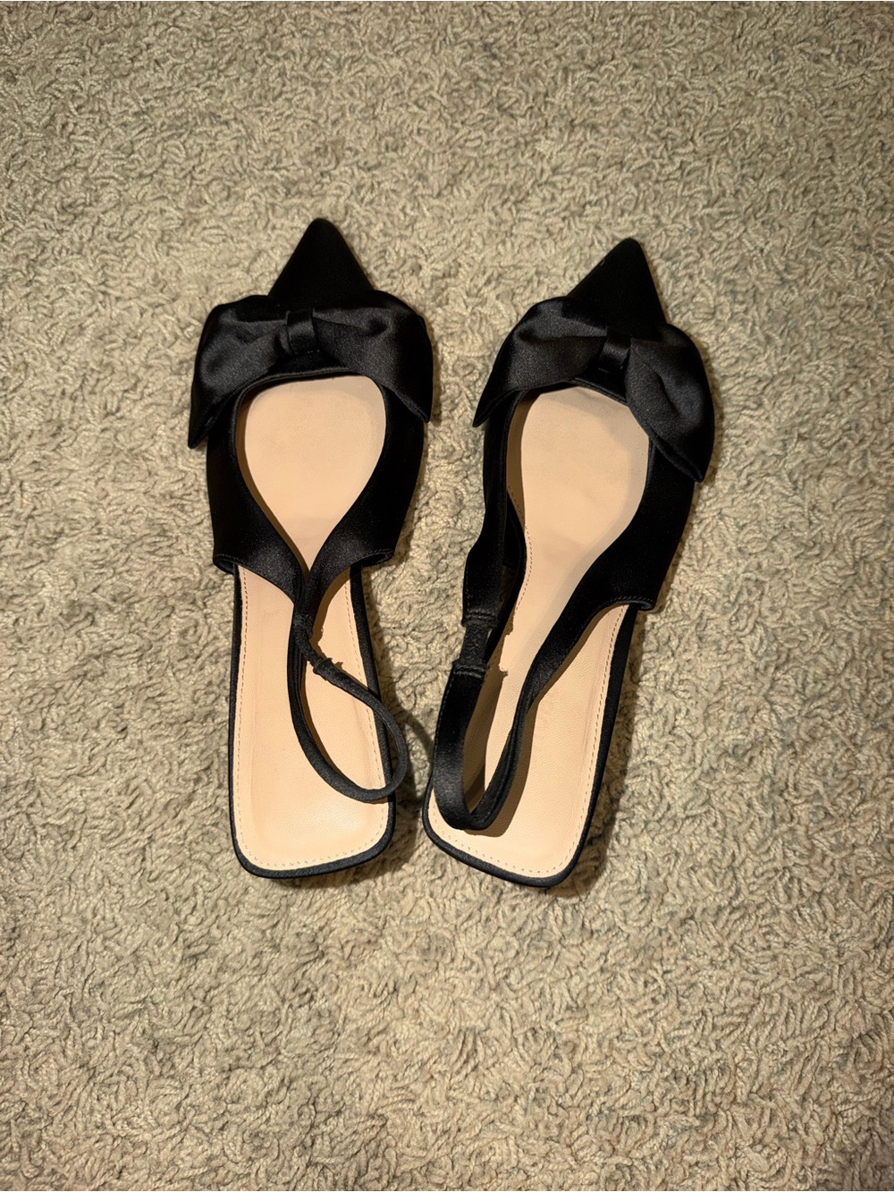 Black Bow Pointed-Toe Slingback Flats